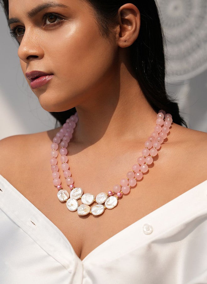 Binnis Wardrobe Quartz and Mother of Pearl Stones Studded Double-Layered Necklace - Image 4