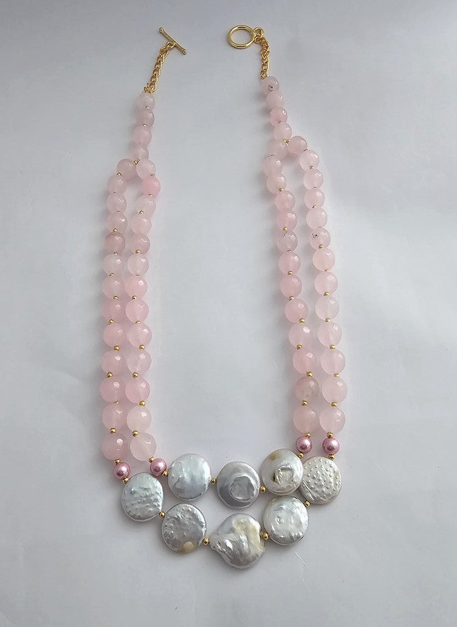 Binnis Wardrobe Quartz and Mother of Pearl Stones Studded Double-Layered Necklace - Image 2