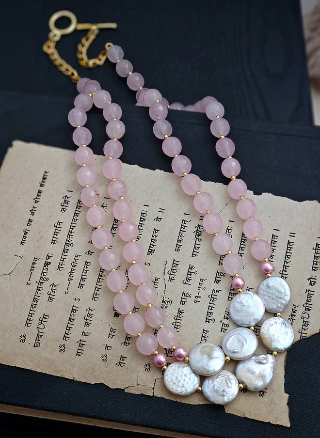 Binnis Wardrobe Quartz and Mother of Pearl Stones Studded Double-Layered Necklace - Image 3