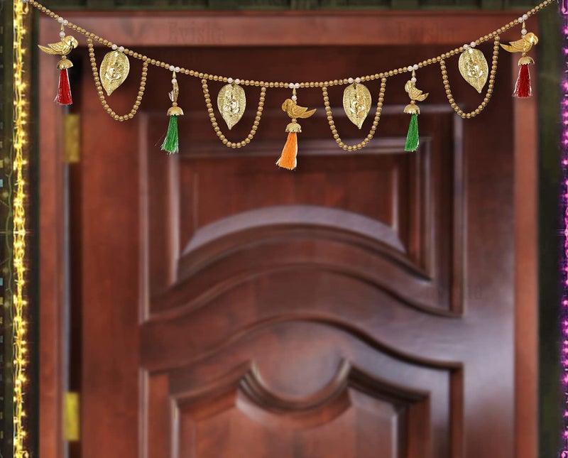 Evisha Golden Pearl Ganesh Leaves Door Hanging Toran Bandhanwar for Diwali Decoration Home Decor3 Ft - Image 1