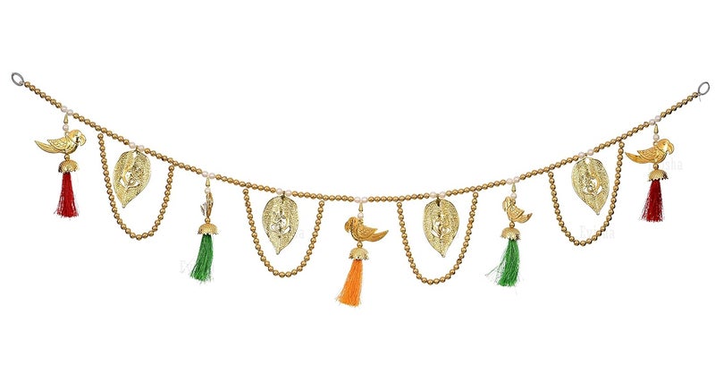 Evisha Golden Pearl Ganesh Leaves Door Hanging Toran Bandhanwar for Diwali Decoration Home Decor3 Ft - Image 2