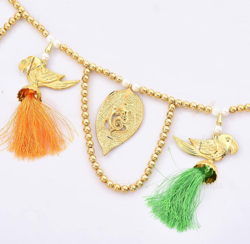 Evisha Golden Pearl Ganesh Leaves Door Hanging Toran Bandhanwar for Diwali Decoration Home Decor3 Ft - Image 3