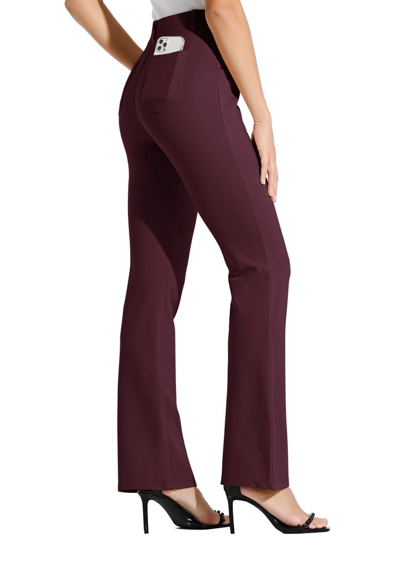 Willit 31" Women's Yoga Dress Pants Bootcut Stretch Work Slacks Office Business Casual Pants Belt Loops 4 Pockets Burgundy M - Image 2