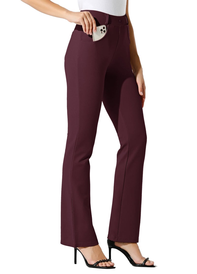 Willit 31" Women's Yoga Dress Pants Bootcut Stretch Work Slacks Office Business Casual Pants Belt Loops 4 Pockets Burgundy M - Image 1