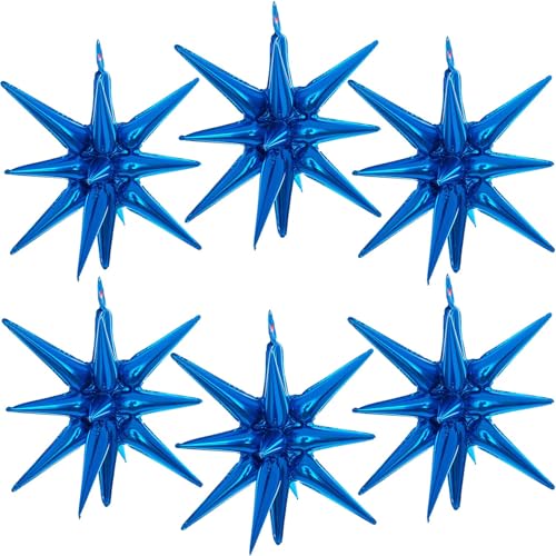 BBPOOL 6 Pcs Blue Star Balloons22 Inch Blue Starburst Balloons Star Foil Mylar Balloons for Birthday Party Wedding Christmas Anniversary Graduation Decorations - Image 1