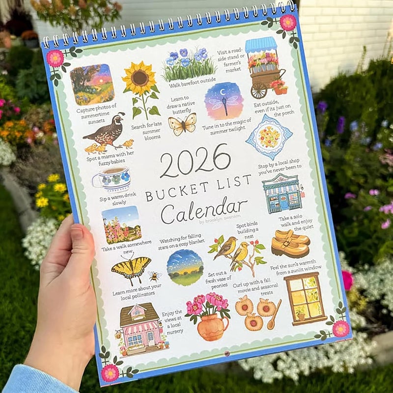 2026 Bucket List Calendar, Goal Setting Wall Calendar, including monthly bucket list activities, inspirational artworks, and seasonal adventures for family office organization and mindfulness living - Image 2