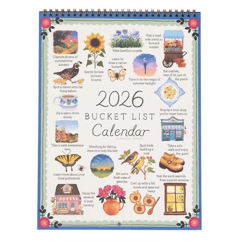 2026 Bucket List Calendar, Goal Setting Wall Calendar, including monthly bucket list activities, inspirational artworks, and seasonal adventures for family office organization and mindfulness living - Image 1