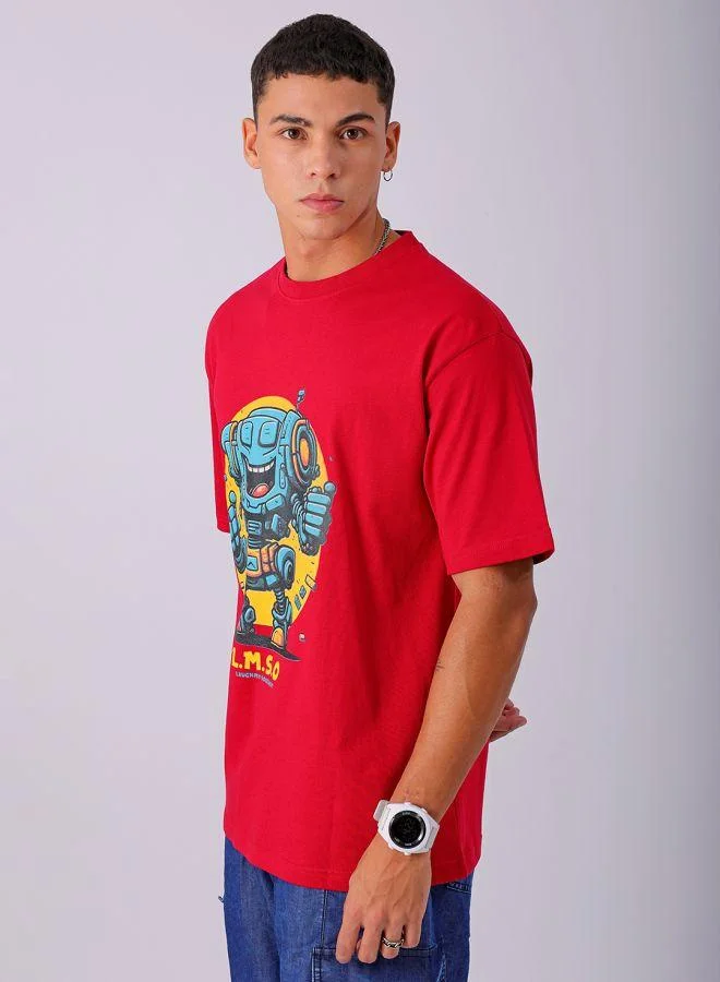The Indian Garage Co  Men Boxy Oversized Placement Print Round Neck Tshirt for Men | Best Price UAE
