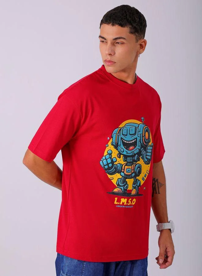 The Indian Garage Co  Men Boxy Oversized Placement Print Round Neck Tshirt for Men | Best Price UAE