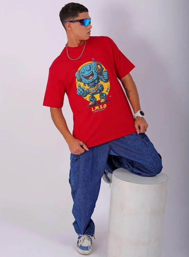 The Indian Garage Co  Men Boxy Oversized Placement Print Round Neck Tshirt for Men | Best Price UAE