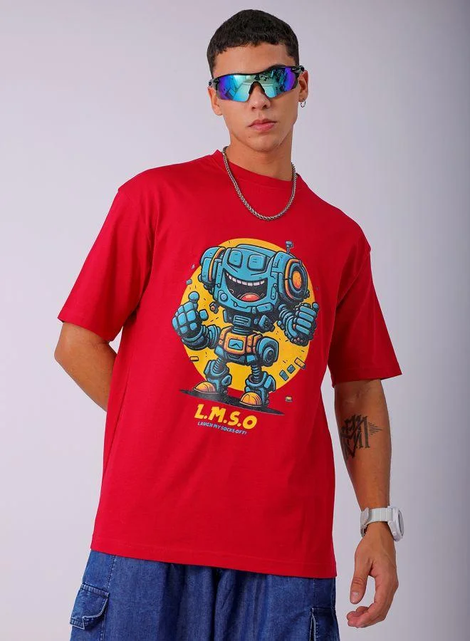 Men Boxy Oversized Placement Print Round Neck Tshirt