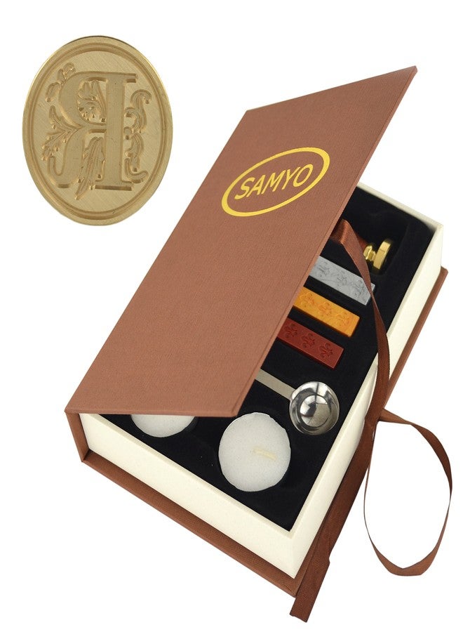 Samyo Wax Seal Stamp Kit Retro Creative Sealing Wax Stamp Maker Gift Box Set Brass Color Head with Vintage Classic Alphabet Initial Letter (R) - Image 1