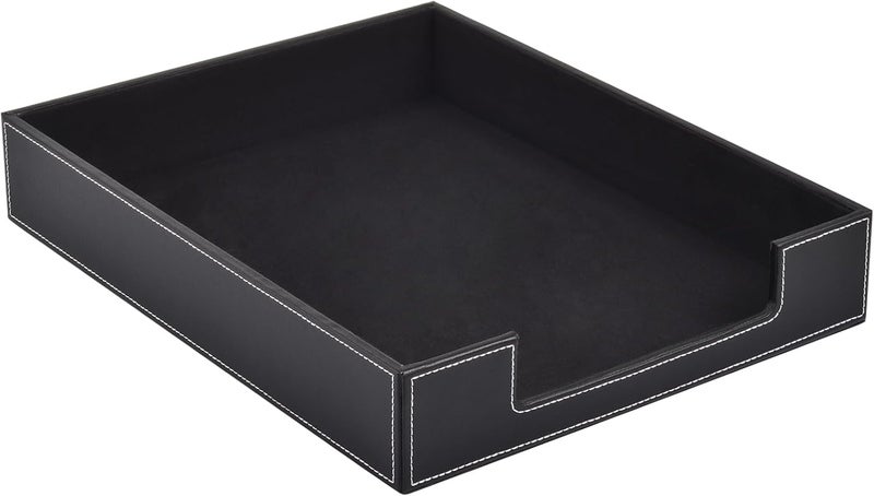 RHCSZ PU Leather 1-Layer Stackable Office File Document Tray Case Rack Paper Letter Tray Desk File Document Organizer Holder (Black) - Image 1