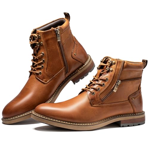 Arkbird Mens Boots Motorcycle Combat Boots Genuine Leather Dress Boot Casual Zipper Fashion Boots for Men - Image 1
