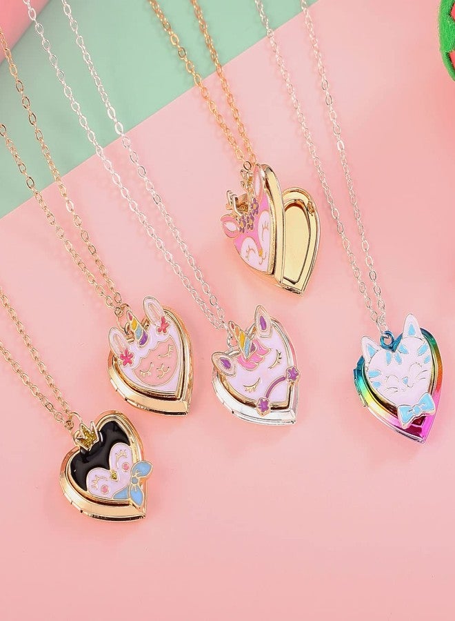 بينك شيب قلادة PinkSheep على شكل قلب، قلادة بصورة، مناسبة للفتيات والنساء والأولاد والأطفال، مع إمكانية تخزين الصور داخلها، قلادة عتيقة بتصميم وحيد القرن والغزال والقطة، هدية للأطفال، مجوهرات للفتيات الصغيرات والنساء. - Image 3