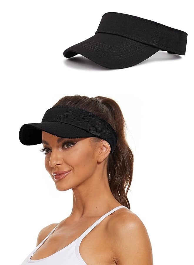 Generic Sport Sun Visor Hats, Adjustable Lightweight Outdoor Sports Empty Top Baseball Cap, UV Protection Cap for Cycling Running Tennis Golf & All Sports (Black) - Image 1