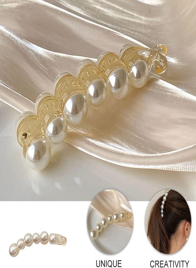 Ublic 2 Pcs Pearl Banana Hair Clips, Rhinestone Teeth Inside Slide Jaw Clips for Women and Girls - Image 3