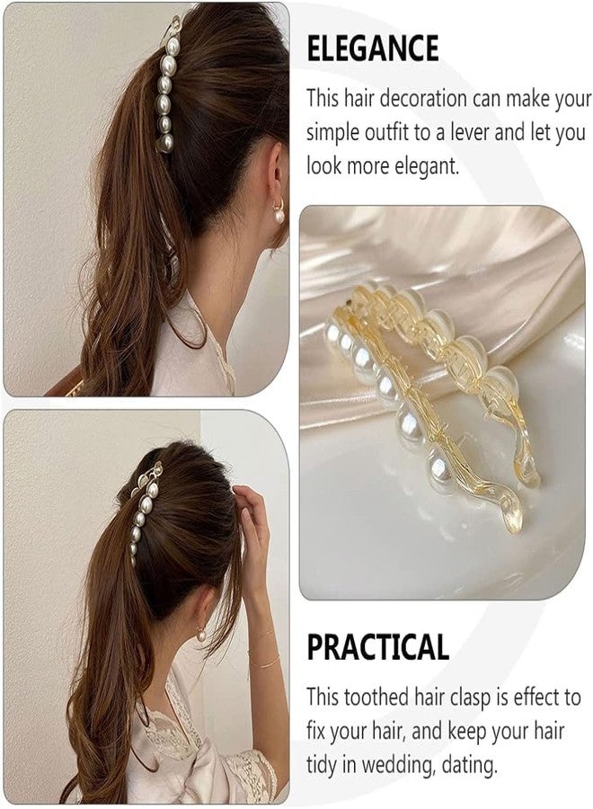 Ublic 2 Pcs Pearl Banana Hair Clips, Rhinestone Teeth Inside Slide Jaw Clips for Women and Girls - Image 2