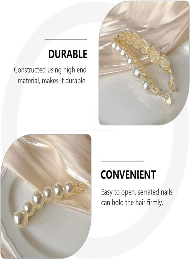 Ublic 2 Pcs Pearl Banana Hair Clips, Rhinestone Teeth Inside Slide Jaw Clips for Women and Girls - Image 5