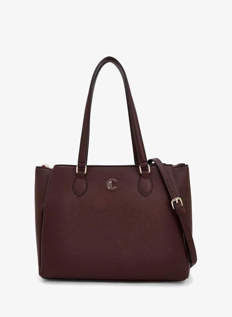 Solid Tote Bag With Detachable Strap And Zip Closure