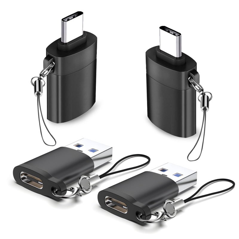 OITYEUF 4 Pack USB to USB C Adapter, 2Pack Type C Female to A Male Converterï¼Œ2Pack USB C Male to USB 3.0 Female OTG Converter for Apple Watch Ultra 8 9,iPhone 16 15 Pro Max 14 13,AirPods, Samsung S24S Black - Image 1