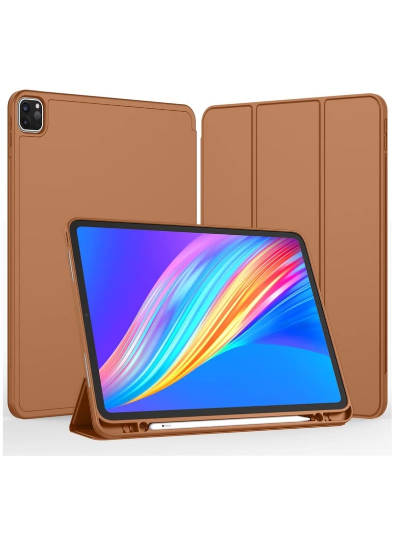 iPad Pro 12.9 Case (2022/2021, 6th/5th Gen) with Pencil Holder – Supports 2nd Gen Pencil Charging, Trifold Stand, Auto Wake/Sleep, Soft TPU Back, Brown - Image 1