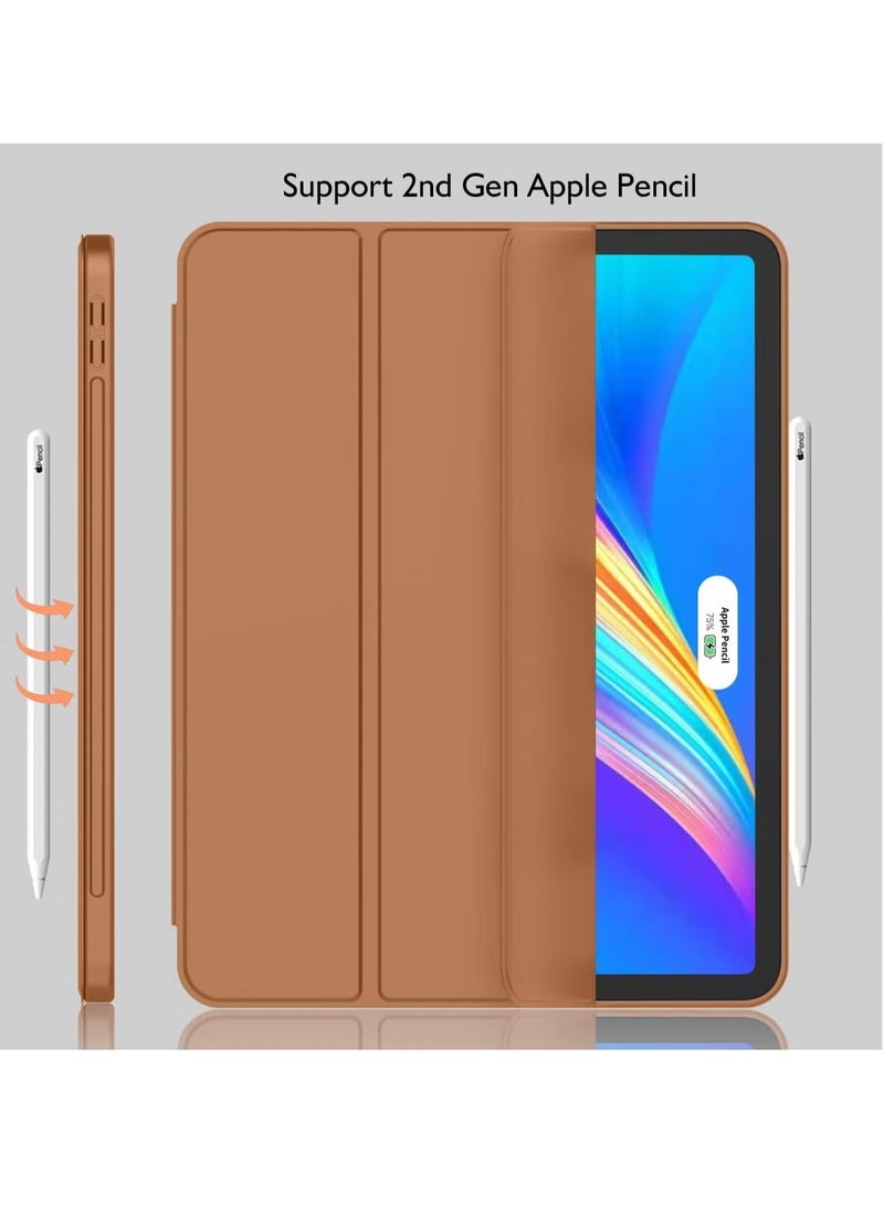 iPad Pro 12.9 Case (2022/2021, 6th/5th Gen) with Pencil Holder – Supports 2nd Gen Pencil Charging, Trifold Stand, Auto Wake/Sleep, Soft TPU Back, Brown - Image 2