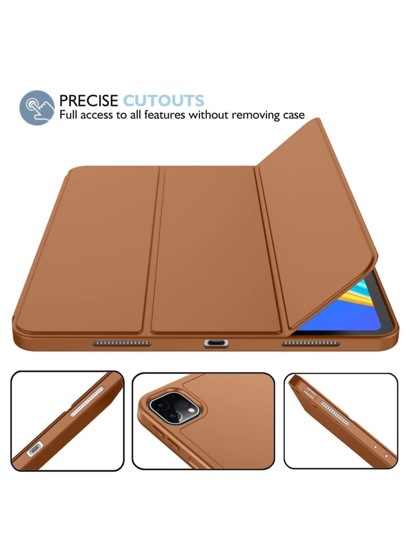 iPad Pro 12.9 Case (2022/2021, 6th/5th Gen) with Pencil Holder – Supports 2nd Gen Pencil Charging, Trifold Stand, Auto Wake/Sleep, Soft TPU Back, Brown - Image 4