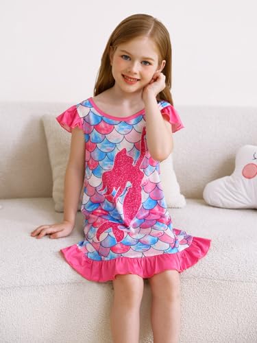 WonderBabe Girls Nightgowns Toddler Girls Mermaid Pajamas Kids Night Gown Mermaid Dress Princess Flutter Short Sleeves Nightgown Size 5t 6t - Image 4