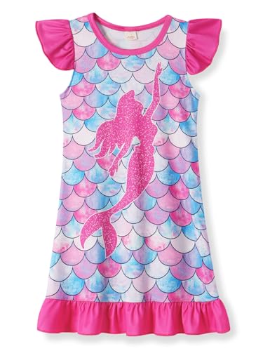 WonderBabe Girls Nightgowns Toddler Girls Mermaid Pajamas Kids Night Gown Mermaid Dress Princess Flutter Short Sleeves Nightgown Size 5t 6t - Image 1