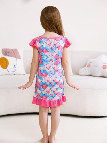 WonderBabe Girls Nightgowns Toddler Girls Mermaid Pajamas Kids Night Gown Mermaid Dress Princess Flutter Short Sleeves Nightgown Size 5t 6t - Image 3