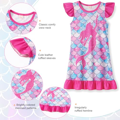 WonderBabe Girls Nightgowns Toddler Girls Mermaid Pajamas Kids Night Gown Mermaid Dress Princess Flutter Short Sleeves Nightgown Size 5t 6t - Image 5