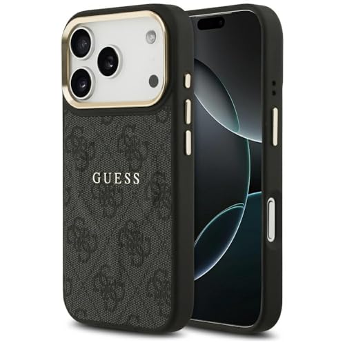 CG MOBILE CG موبايل جيس [مرخص رسميًا] جراب حماية مصمم لهاتف iPhone 17 Pro |متوافق مع Mag-Safe|جراب جلد PU 4G مع شعار كلاسيكي وإطار كاميرا معدني ذهبي - أسود - Image 1