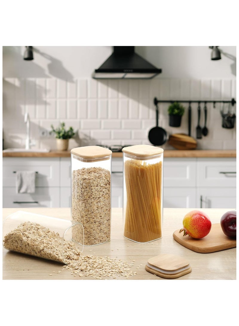 SKY-TOUCH 3pack 1500ml Glass Food Storage Containers with Bamboo Lid,  Clear Square Kitchen Container, Stackable Glass Pantry Food Canisters for kitchen Counter, Candy, Cookie, Rice, Cereal,50oz - Image 3