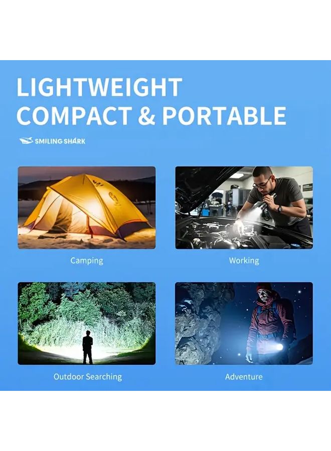 Black Smiling Shark Rechargeable Flashlight High Lumens USB LED Torch 6 Modes - Image 3