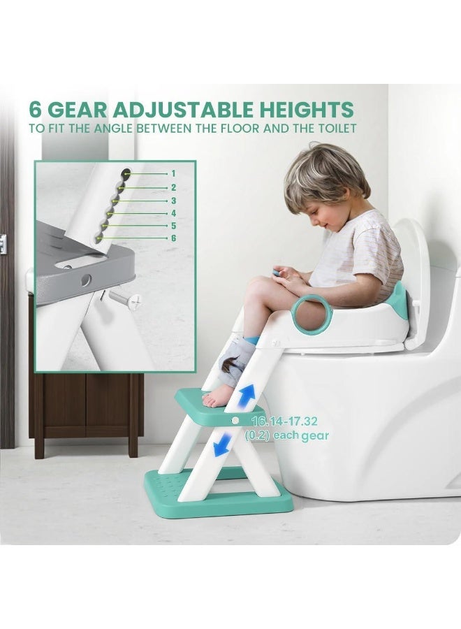 DUNISO مقعد تدريب الحمام مع سلم، مقعد تدريب الحمام القابل للتعديل مع خطوات، مقعد حمام للأطفال مع خطوة ودواسة وحاجز رذاذ ووسادة PVC مقاومة للماء، مضاد للانزلاق، خفيف الوزن، للأولاد والبنات - Image 5