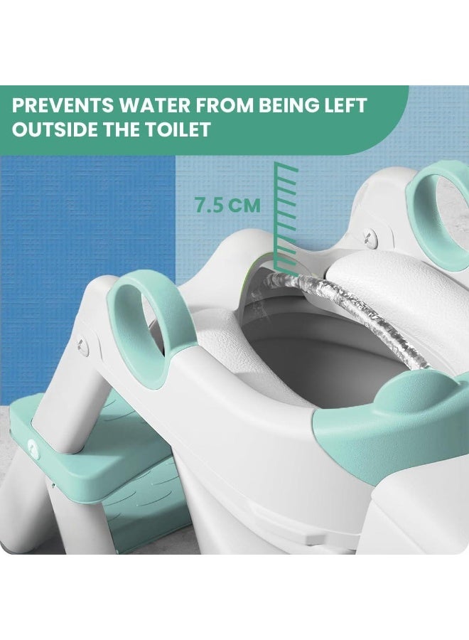 DUNISO مقعد تدريب الحمام مع سلم، مقعد تدريب الحمام القابل للتعديل مع خطوات، مقعد حمام للأطفال مع خطوة ودواسة وحاجز رذاذ ووسادة PVC مقاومة للماء، مضاد للانزلاق، خفيف الوزن، للأولاد والبنات - Image 4