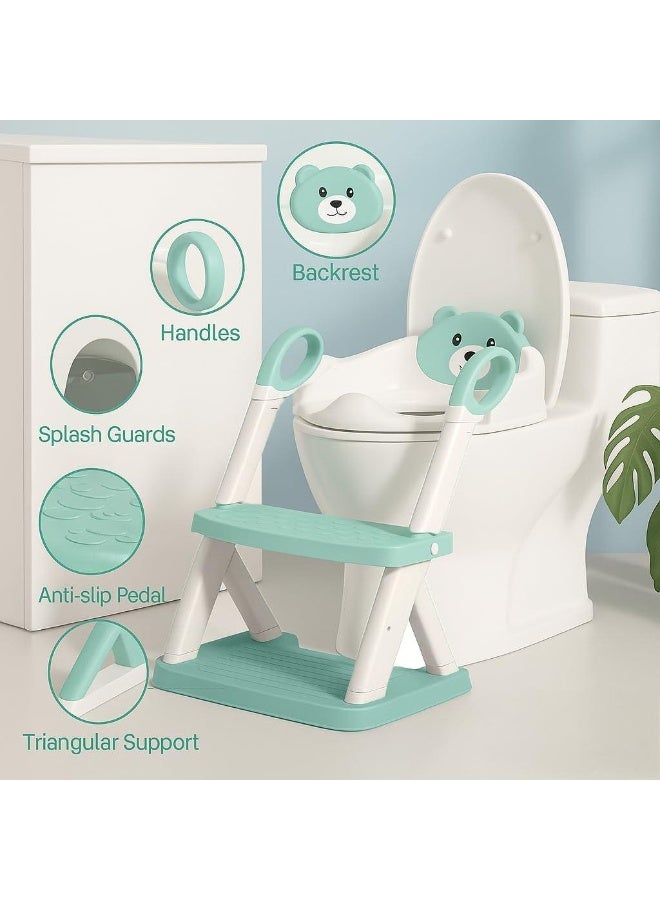 DUNISO مقعد تدريب الحمام مع سلم، مقعد تدريب الحمام القابل للتعديل مع خطوات، مقعد حمام للأطفال مع خطوة ودواسة وحاجز رذاذ ووسادة PVC مقاومة للماء، مضاد للانزلاق، خفيف الوزن، للأولاد والبنات - Image 2