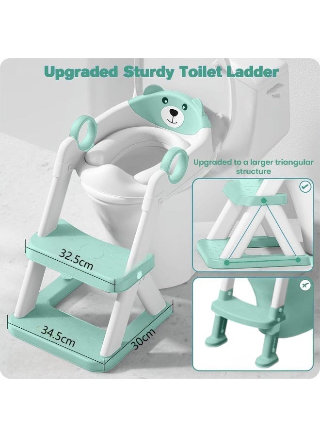 DUNISO مقعد تدريب الحمام مع سلم، مقعد تدريب الحمام القابل للتعديل مع خطوات، مقعد حمام للأطفال مع خطوة ودواسة وحاجز رذاذ ووسادة PVC مقاومة للماء، مضاد للانزلاق، خفيف الوزن، للأولاد والبنات - Image 3