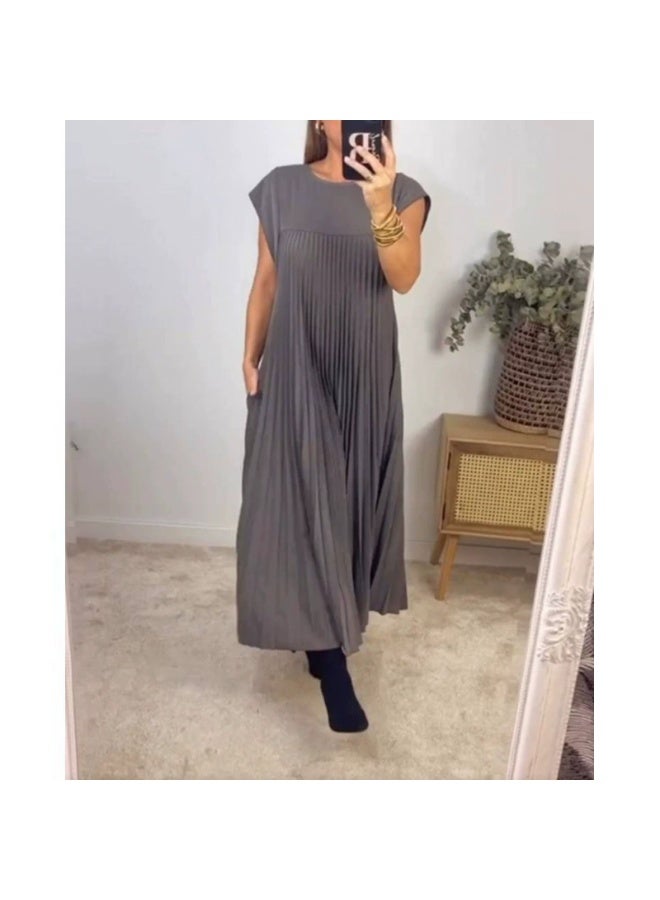 general 2025 - 2026 Women's Round-neck Sleeveless Pleated Long Dress - Image 1