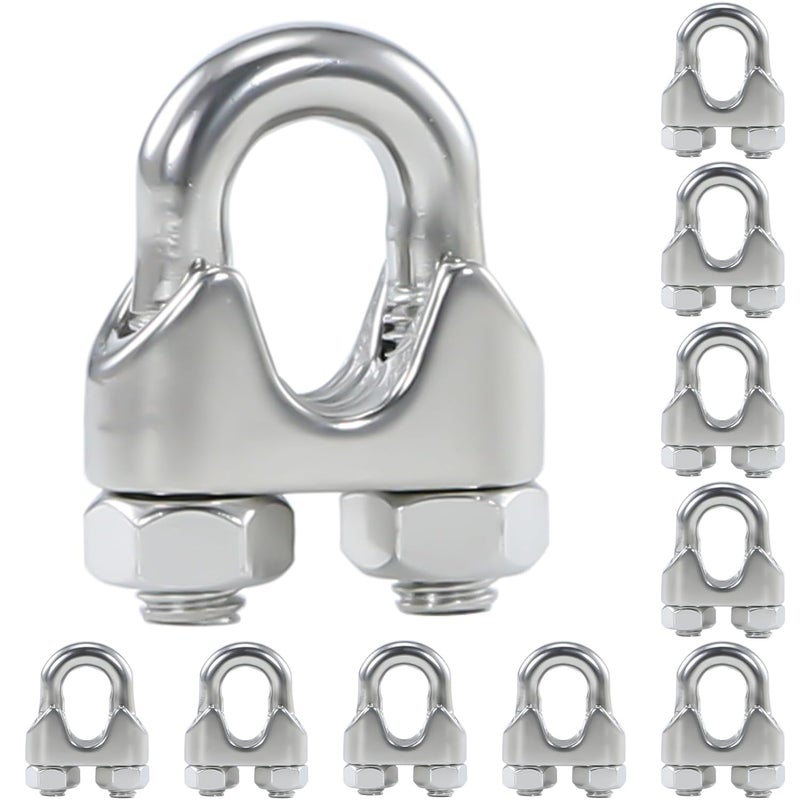 HEVERP 10Pcs M6 1/4 Inches Stainless Steel Wire Rope Cable Clip Clamp - Image 1