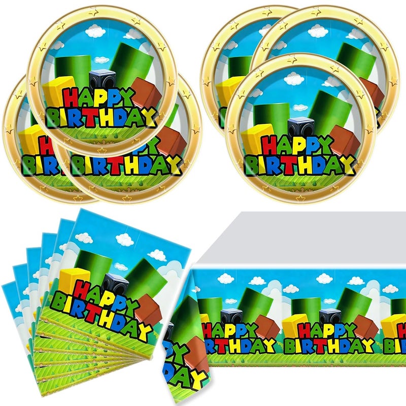 OULUN Super Bros Party Tableware 20 Plates and 20 Napkins and Tablecloth71 x 42 Super Bros Birthday Party Decorate Supplies - Image 2