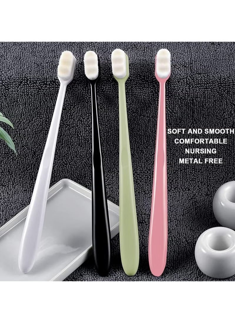 Extra Soft Toothbrush for Sensitive Gums, Micro Nano Manual Toothbrushes with 20000 Soft Floss Bristle for Pregnant Women, Elderly, Adult, Kid, Braces and Gum Recessions (Black, White, Green, Pink) - Image 4