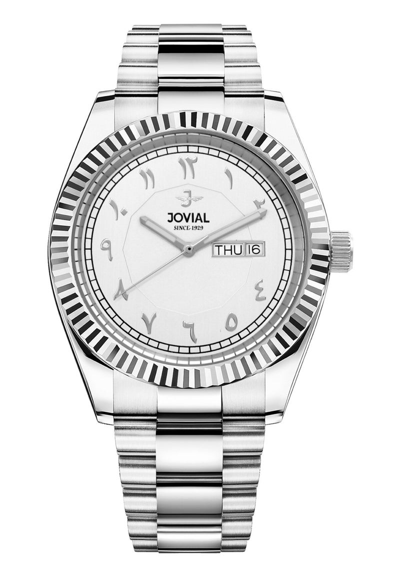 JOVIAL  2014 GSMQ 01 E , Men's Fashion Watch,  Stainless steel , 42 mm, White Dial, Fold Over Clasp, Day and Date Display - Image 1