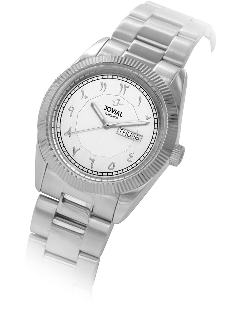 JOVIAL  2014 GSMQ 01 E , Men's Fashion Watch,  Stainless steel , 42 mm, White Dial, Fold Over Clasp, Day and Date Display - Image 2