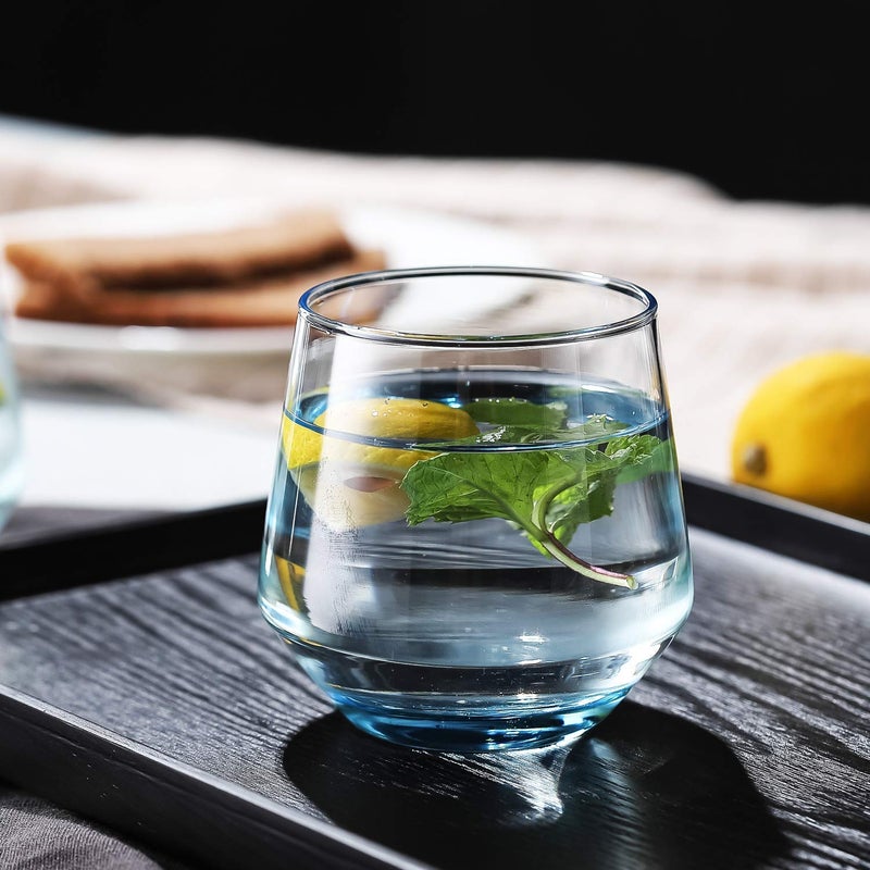 BINZO Glass Blue Base Water Juice Glasses 370 ml Set of 6 Color Tumbler for Drinks Mojito Cold Drinks Blue Base Small 370 ml - Image 1