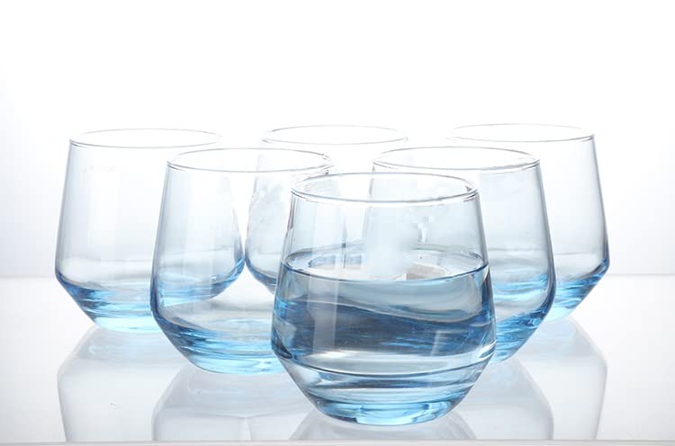 BINZO Glass Blue Base Water Juice Glasses 370 ml Set of 6 Color Tumbler for Drinks Mojito Cold Drinks Blue Base Small 370 ml - Image 2
