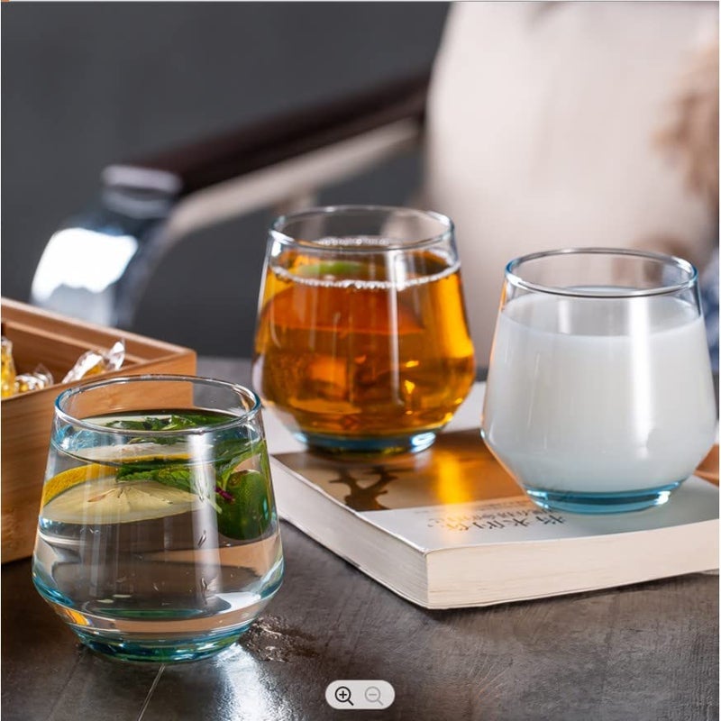 BINZO Glass Blue Base Water Juice Glasses 370 ml Set of 6 Color Tumbler for Drinks Mojito Cold Drinks Blue Base Small 370 ml - Image 3
