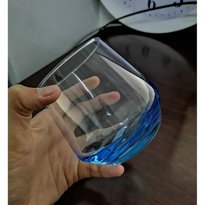 BINZO Glass Blue Base Water Juice Glasses 370 ml Set of 6 Color Tumbler for Drinks Mojito Cold Drinks Blue Base Small 370 ml - Image 4