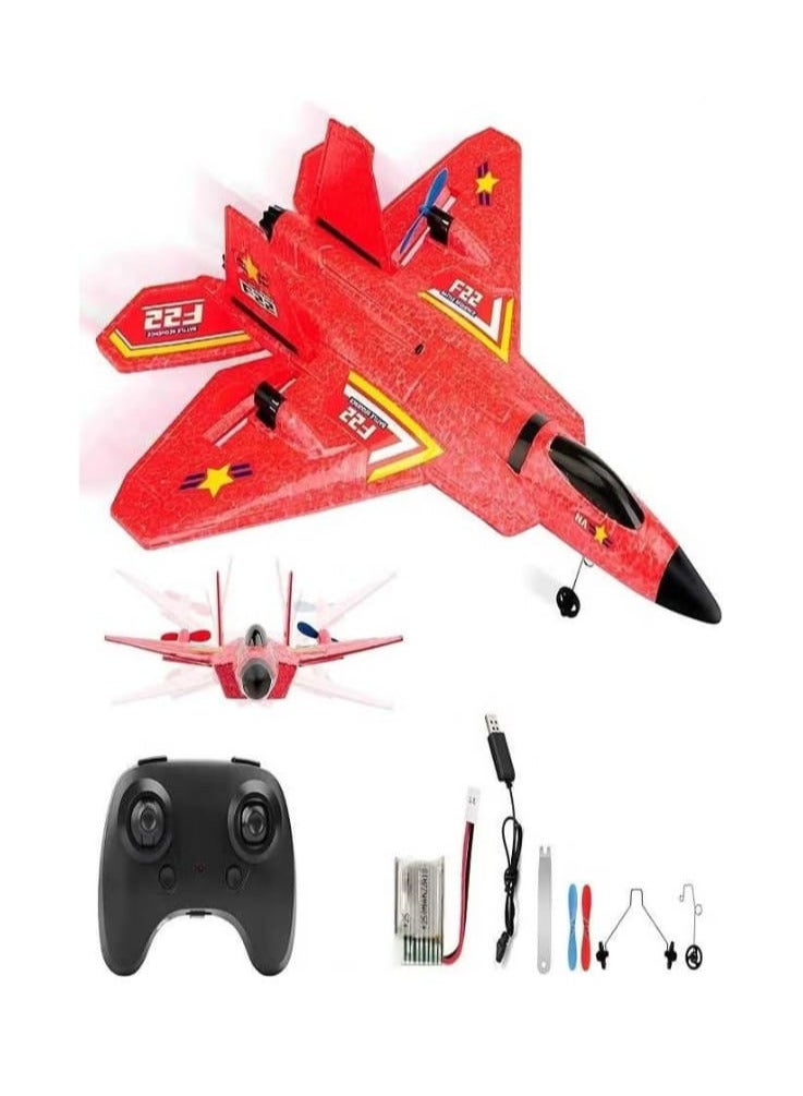Remote Control Plane F-22 Raptor, 2.4Ghz 6-axis Gyro RC Airplane with Light Strip, Fighter Aeroplane Toy Gift for Kids (Red) - Image 1